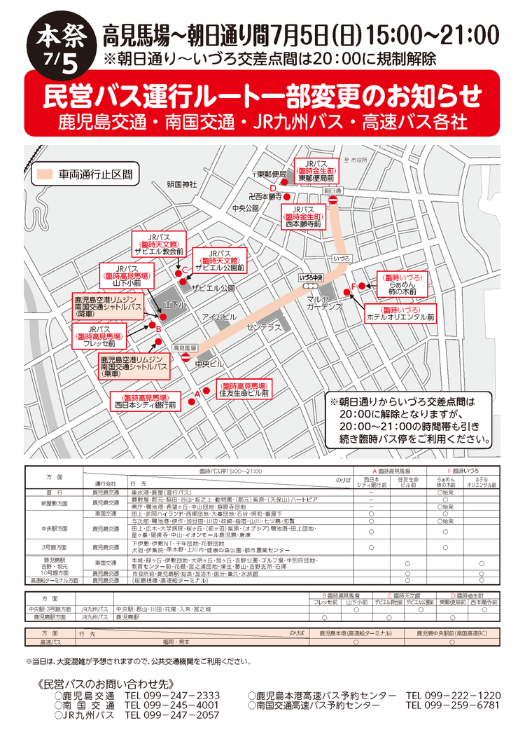 民営バス運行ルート・バス停場所