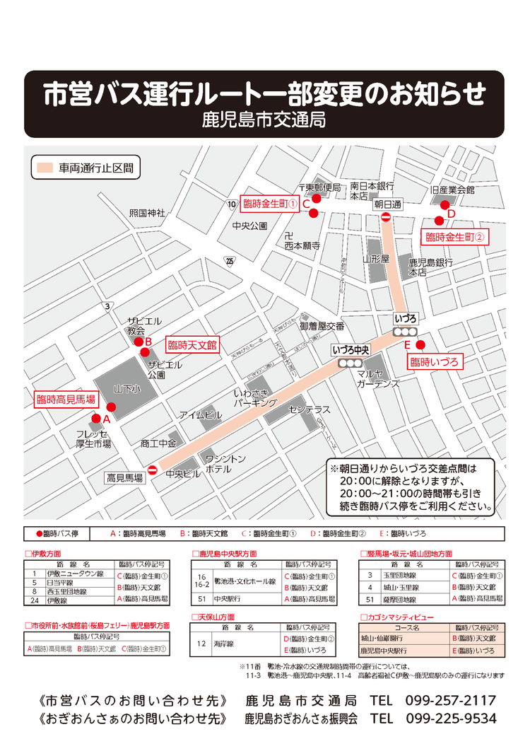市営バス運行ルート・バス停場所
